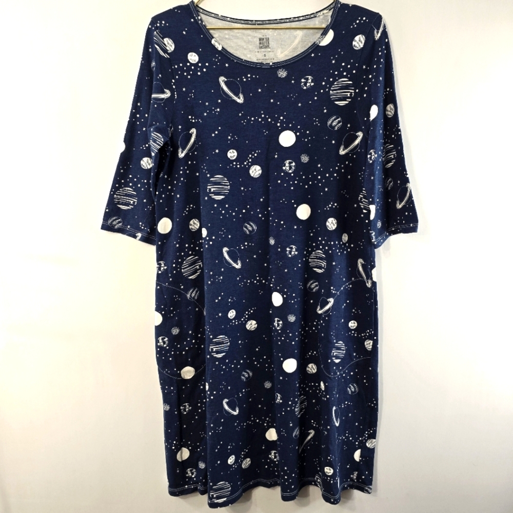 Navy Blue Planet Print Midi Dress